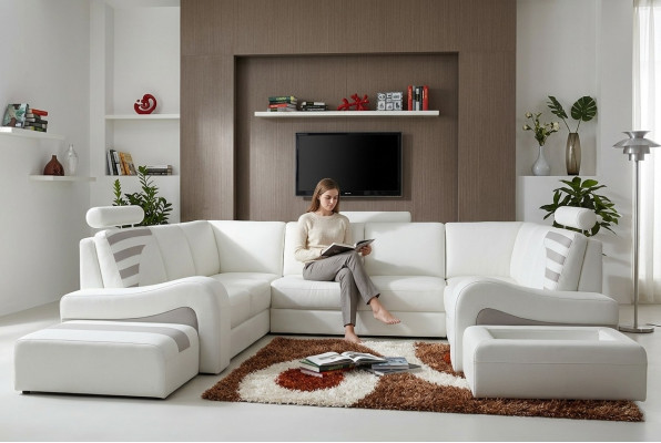 Nowoczesny zestaw sof narożny L Shape Podkładka Siedziba Narożnik Decor Couch + Stołek