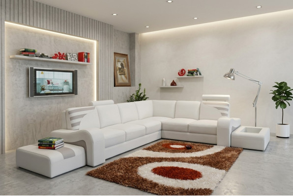 Nowoczesny zestaw sof narożny L Shape Podkładka Siedziba Narożnik Decor Couch + Stołek