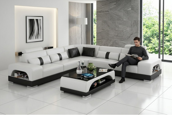 Kanapa Narożnikowa kanapa Skóra Żywy krajobraz Ustaw Design Deco Nowoczesna sofa w kształcie litery L