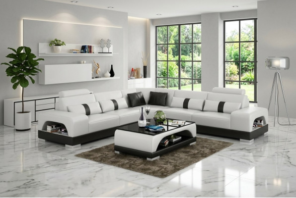Kanapa Narożnikowa kanapa Skóra Żywy krajobraz Ustaw Design Deco Nowoczesna sofa w kształcie litery L