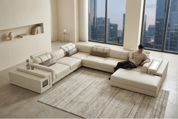 Skórzana sofa Kształt U Couch Żywy krajobraz Narożnikowa kanapa Ustawić Design Modern Sofa nowość