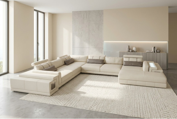 Skórzana sofa Kształt U Couch Żywy krajobraz Narożnikowa kanapa Ustawić Design Modern Sofa nowość