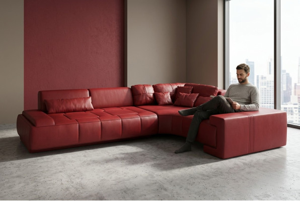 Skóra Modern Couch Żywy krajobraz Sofa skórzana Deco Zestaw sofowy Sofa w kształcie litery L