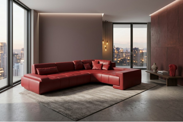 Skóra Modern Couch Żywy krajobraz Sofa skórzana Deco Zestaw sofowy Sofa w kształcie litery L
