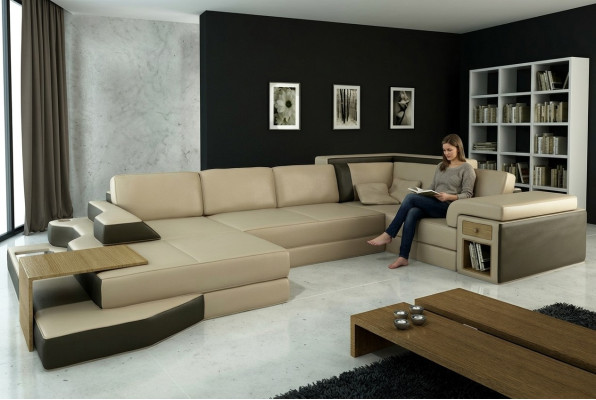 Design Sofa U Shape Skóra Żywy krajobraz Couch Podkładka Siedziba Narożnikowa kanapa