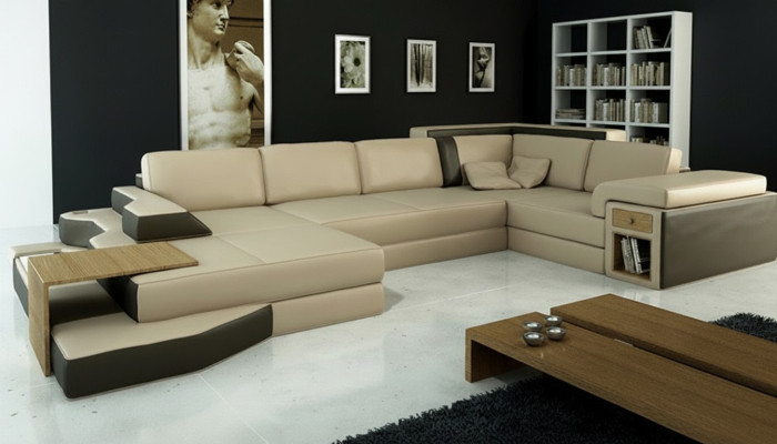 Design Sofa U Shape Skóra Żywy krajobraz Couch Podkładka Siedziba Narożnikowa kanapa