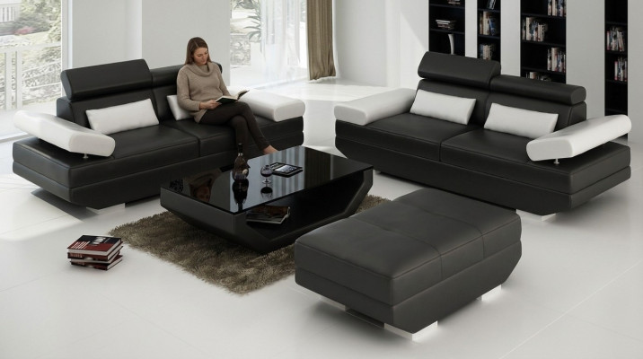 Luksusowy zestaw mebli sofowy Sofa Podkładka 3+3 miejsce do siedzenia + Stołek salonowy