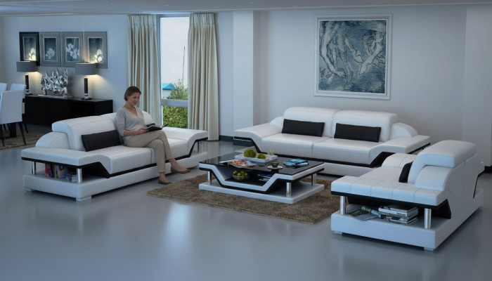 Skóra Podkładka Kanapa Sofa Luksusowy Zestaw sofowy 3+2 + stolik kawowy Ustaw Nowość