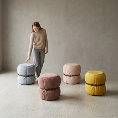Design Stołek Pufa do salonu Designerski okrągły nowoczesny podnóżek