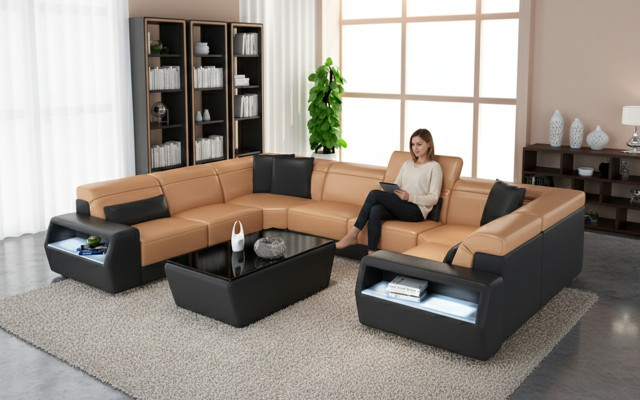 Narożnik kanapa Skóra Sofa Kanapa Podkładka Narożnik Siedziba Żywy krajobraz Ustawić -Kształt U