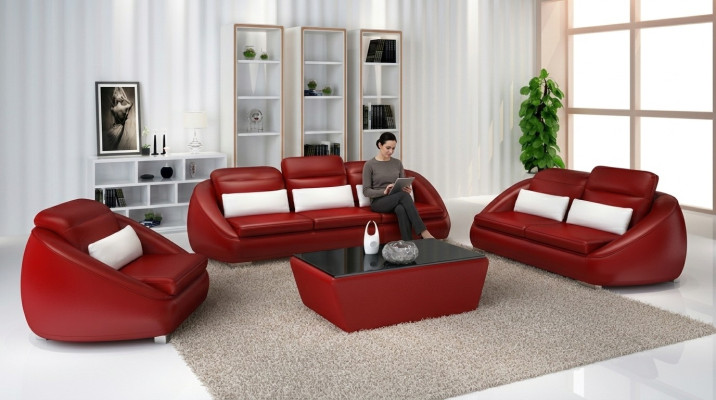 Luksusowy Zestaw mebli sofowy Sofa Podkładka 3+2 Czerwone poduszki do siedzenia Grupa