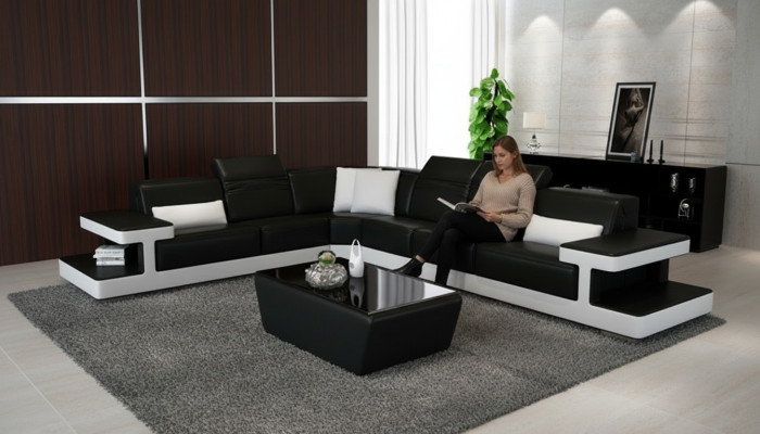 Skórzana sofa w kształcie litery L Żywy krajobraz wystrój Narożnikowa kanapa Ustawić Design Modern