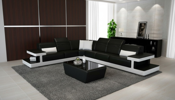 Skórzana sofa w kształcie litery L Żywy krajobraz wystrój Narożnikowa kanapa Ustawić Design Modern