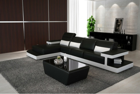 Skóra Modern Couch Żywy krajobraz Deco Sofa skórzana Zestaw sofowy Sofa w kształcie litery L