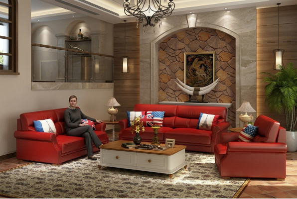 Skórzana sofa kanapa Żywy krajobraz 3+2 miejsce do siedzenia Ustawić Modern Sofa Obcios