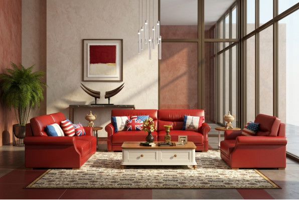 Skórzana sofa kanapa Żywy krajobraz 3+2 miejsce do siedzenia Ustawić Modern Sofa Obcios