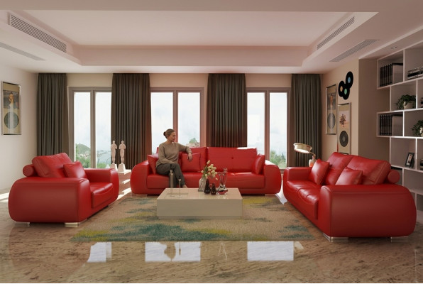 Zestaw sofowy Skórzana Sofa Kanapa Obcios Design Nowoczesna Sofa 3+1+1 miejsce do siedzenia