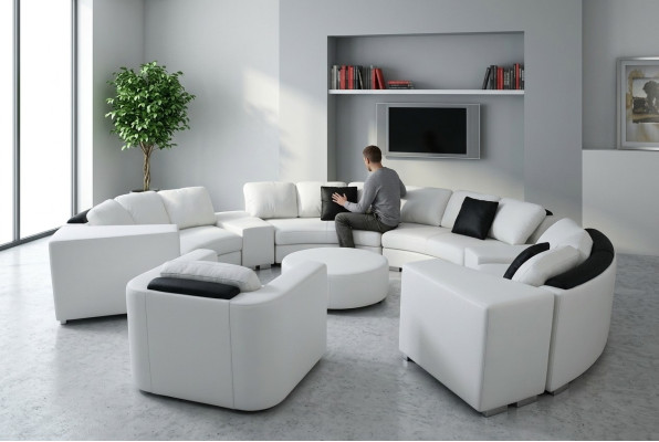 Żywy krajobraz Okrągły Narożnikowa kanapa Skóra Okrągły Kanapa Ustawić Sofa Kanapa Narożnik