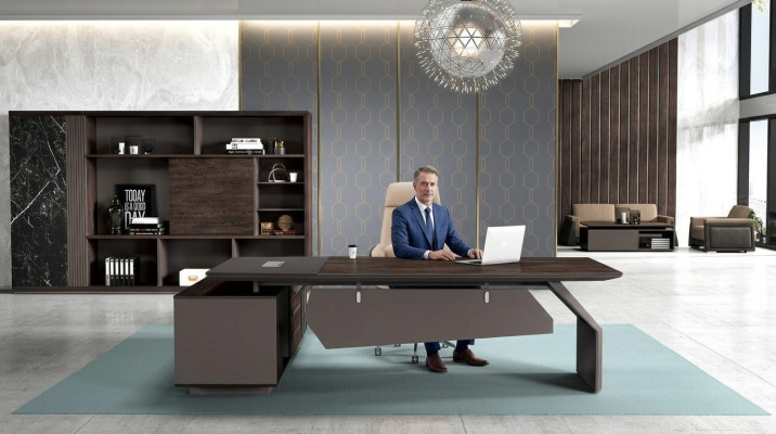 Biurko Szefa Kuchni 260 x 220 cm Umeblowanie Tabela Office Stoły od zaraz