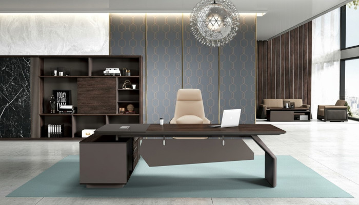 Biurko Szefa Kuchni 260 x 220 cm Umeblowanie Tabela Office Stoły od zaraz
