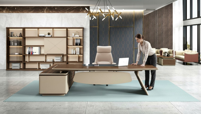 Eleganckie Biurko I Duża szafka biurowa o współczesnym designie