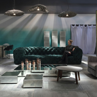 Luksusowa trzyosobowa kanapa Chesterfield Aksamit Verlor Materiałowa Podkładka Sofa