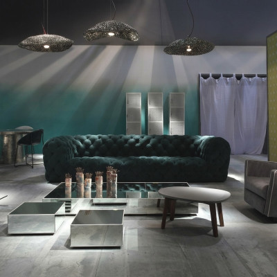 Luksusowa trzyosobowa kanapa Chesterfield Aksamit Verlor Materiałowa Podkładka Sofa