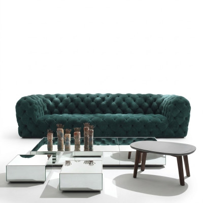 Luksusowa trzyosobowa kanapa Chesterfield Aksamit Verlor Materiałowa Podkładka Sofa