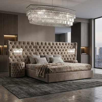 Łóżko Podkładka Luksusowe łóżko podwójne Sleep Pokój Włókienniczy Chesterfield King Size