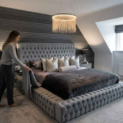 Chesterfield Łóżko Luxury Sypialnia Hotel Podkładka łóżka z przyciskami