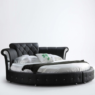 Luksusowe łóżko Chesterfield Design Okrągły Podkładka Klasyczne łóżko okrągłe Skóra Aksamit