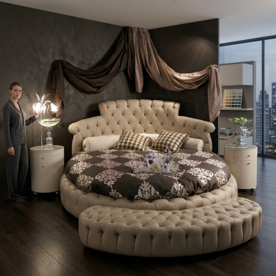 Okrągłe łóżko Okrągły Design łóżko Skóra Double Hotel Luxury Frame