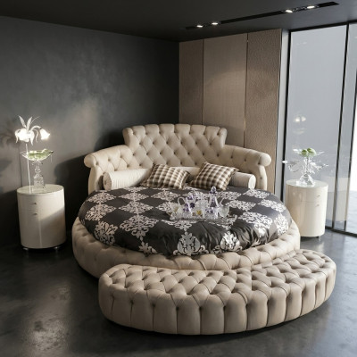 Okrągłe łóżko Okrągły Design łóżko Skóra Double Hotel Luxury Frame