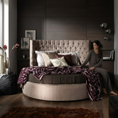 Okrągłe Chesterfield Luxury Okrągły Łóżko Classic Hotel Aksamit Włókienniczy Skóra łóżka Nowe