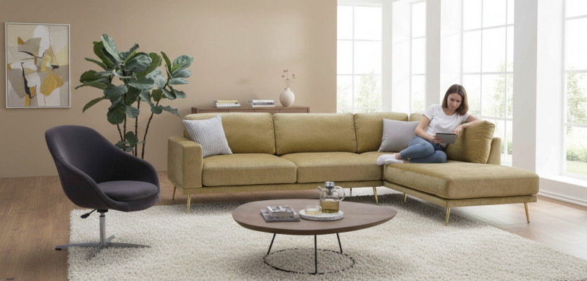 Projekt Materiał Narożnikowa kanapa Sofa w kształcie litery L Projekt Podkładki Włókienniczy Deco Modern