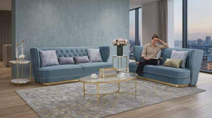 Designerski zestaw sofowy 3+3 miejsce do siedzenia Sofa Podkładka Ustawić Grupa Metal