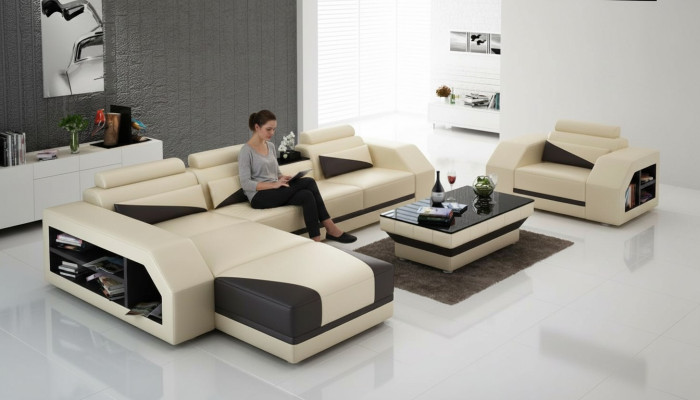 Sofa skórzana Żywy krajobraz Narożnikowa kanapa w kształcie litery L z Fotel Set Ustawić Modern