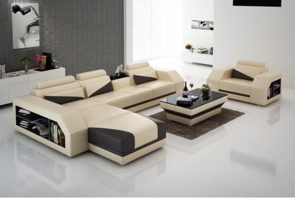 Sofa skórzana Żywy krajobraz Narożnikowa kanapa w kształcie litery L z Fotel Set Ustawić Modern