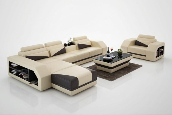 Sofa skórzana Żywy krajobraz Narożnikowa kanapa w kształcie litery L z Fotel Set Ustawić Modern