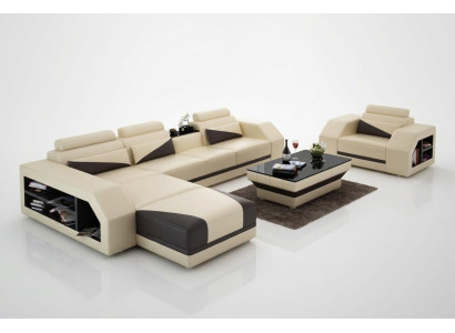 Sofa skórzana Żywy krajobraz Narożnikowa kanapa w kształcie litery L z Fotel Set Ustawić Modern