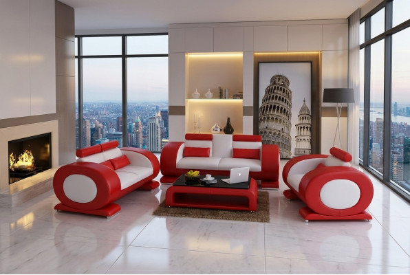 Zestaw sofowy Design Kanapy Sofy Podkładka 32 miejsce do siedzenia Zestaw Skóra Sofa Obcios