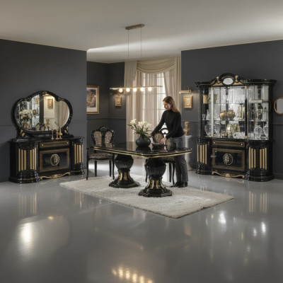 Klasyczny Design Stół obiadowy Tabela Meble w stylu włoskim stoły Czarny Złoty