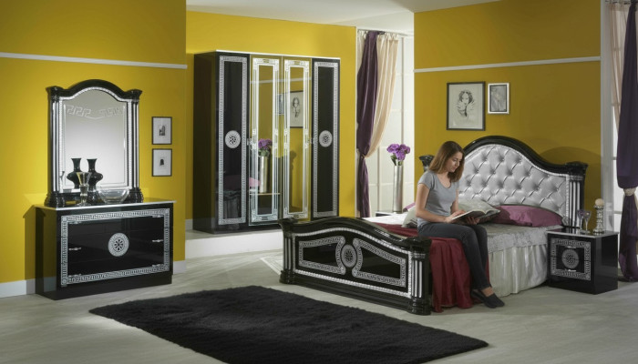 Łóżko 2x Stolik nocny 3 szt. Scenografia Sypialni Luksusowa Sypialnia Chesterfield