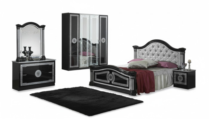 Łóżko 2x Stolik nocny 3 szt. Scenografia Sypialni Luksusowa Sypialnia Chesterfield