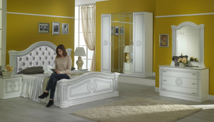 Kompletny zestaw Sypialnia Modern Luxury Łóżko 2x Stolik nocny 6 szt. Szafa