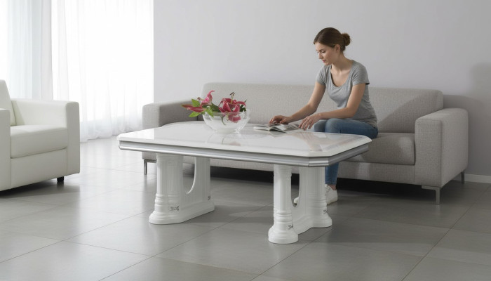 Klasyczny, luksusowy stolik kawowy, designerska sofa do salonu, nowe stoły boczne