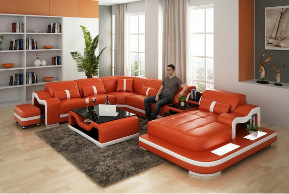 U Shape Sofa Couch Podkładka Ustawić Żywy krajobraz Narożnikowa kanapa Skóra