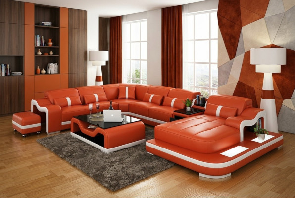 U Shape Sofa Couch Podkładka Ustawić Żywy krajobraz Narożnikowa kanapa Skóra