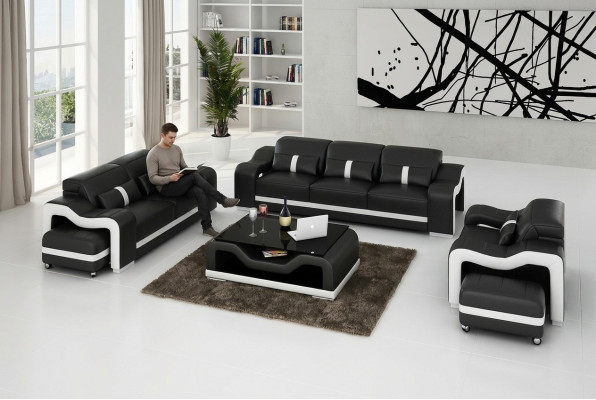 Zestaw sofowy 321 miejsce do siedzenia Zestaw Design Sofy Podkładka Kanapy Skóra Relaks