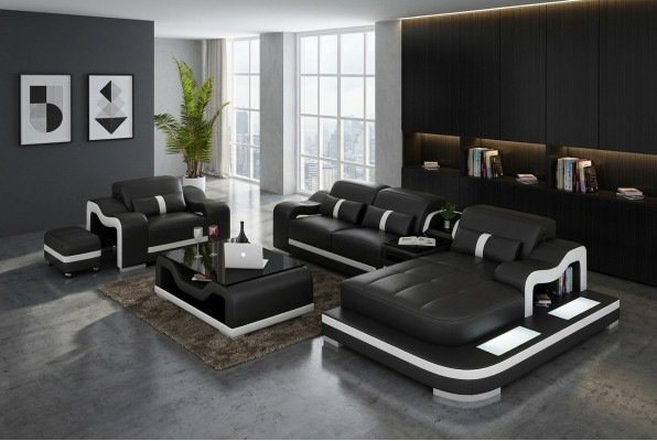 Żywy krajobraz Narożnikowa kanapa Zestaw Fotelowy w kształcie litery L Ustawić Deco Nowoczesna Sofa Skóra